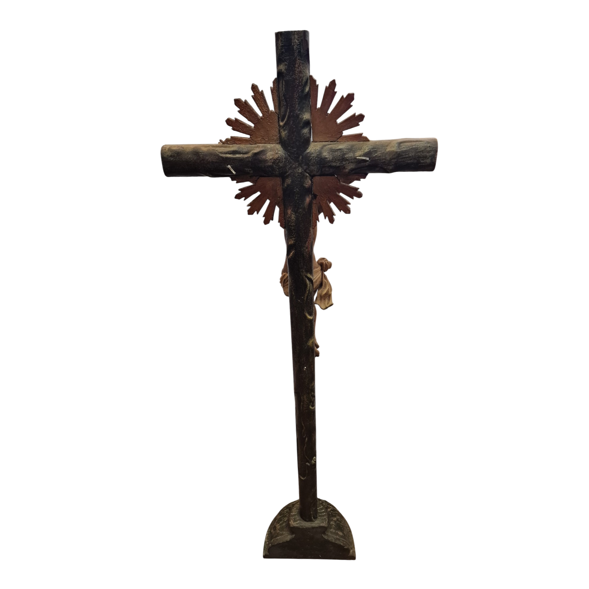 Grande Crucifixo de Altar com Cristo Policromado e Resplendor Dourado – c. 1890–1920 – 142 cm