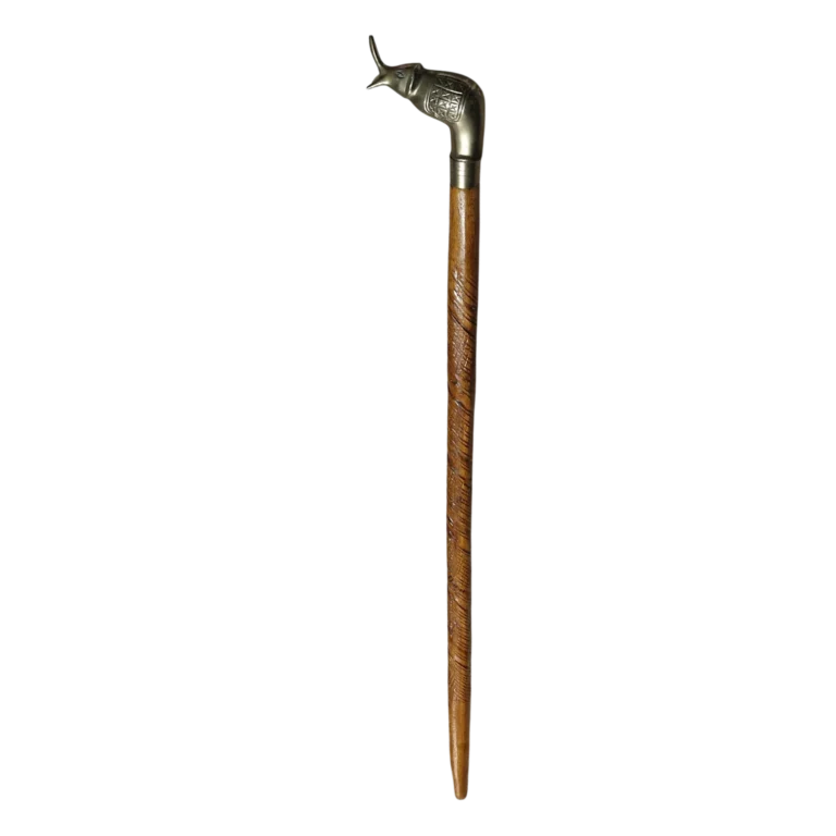 Bengala Vintage em Madeira com Pega de Elefante em Metal – Esculpida à Mão – 94 cm