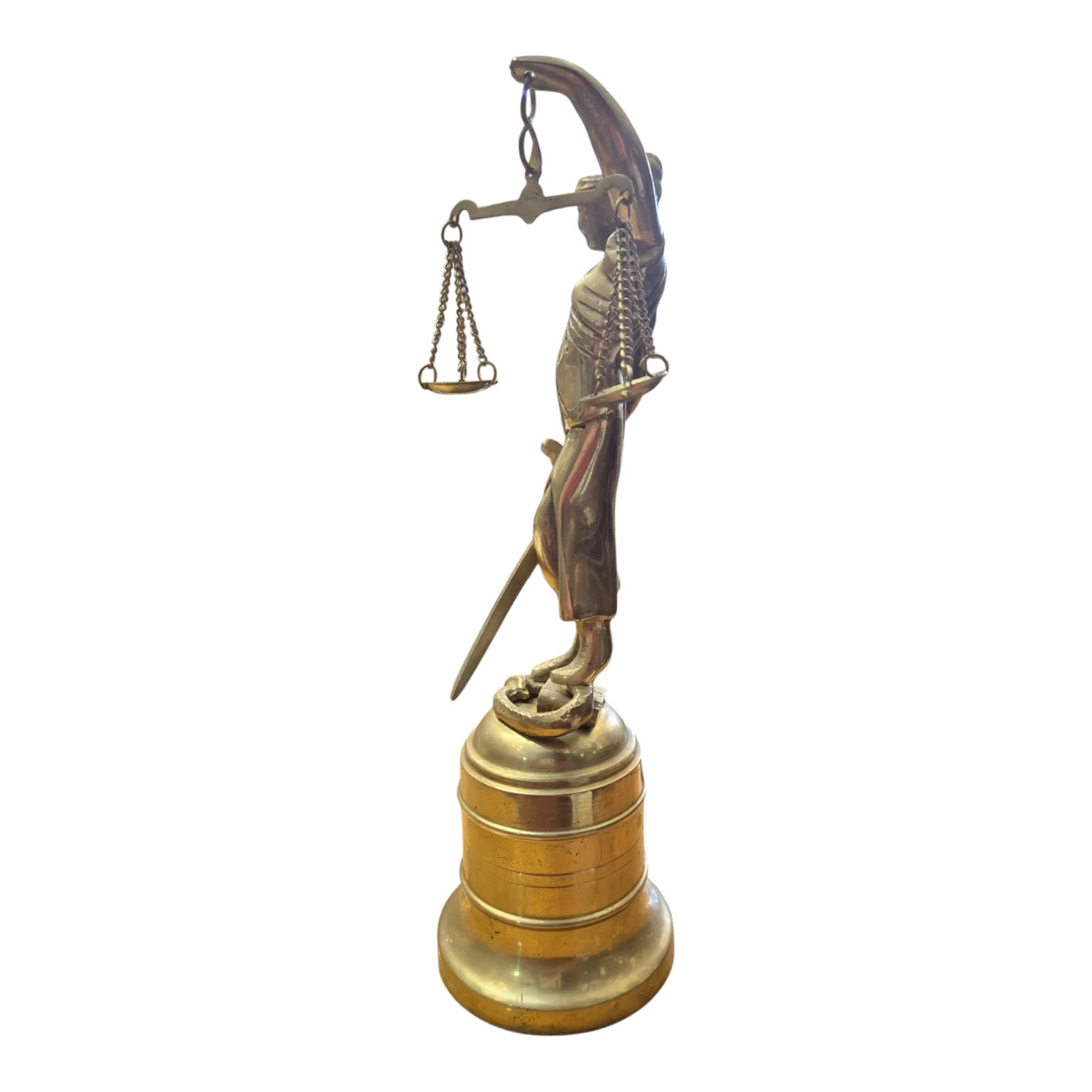 Escultura da Justiça (Têmis) em latão sobre base em forma de sino | 25 cm | 817 g — Folha de rosto