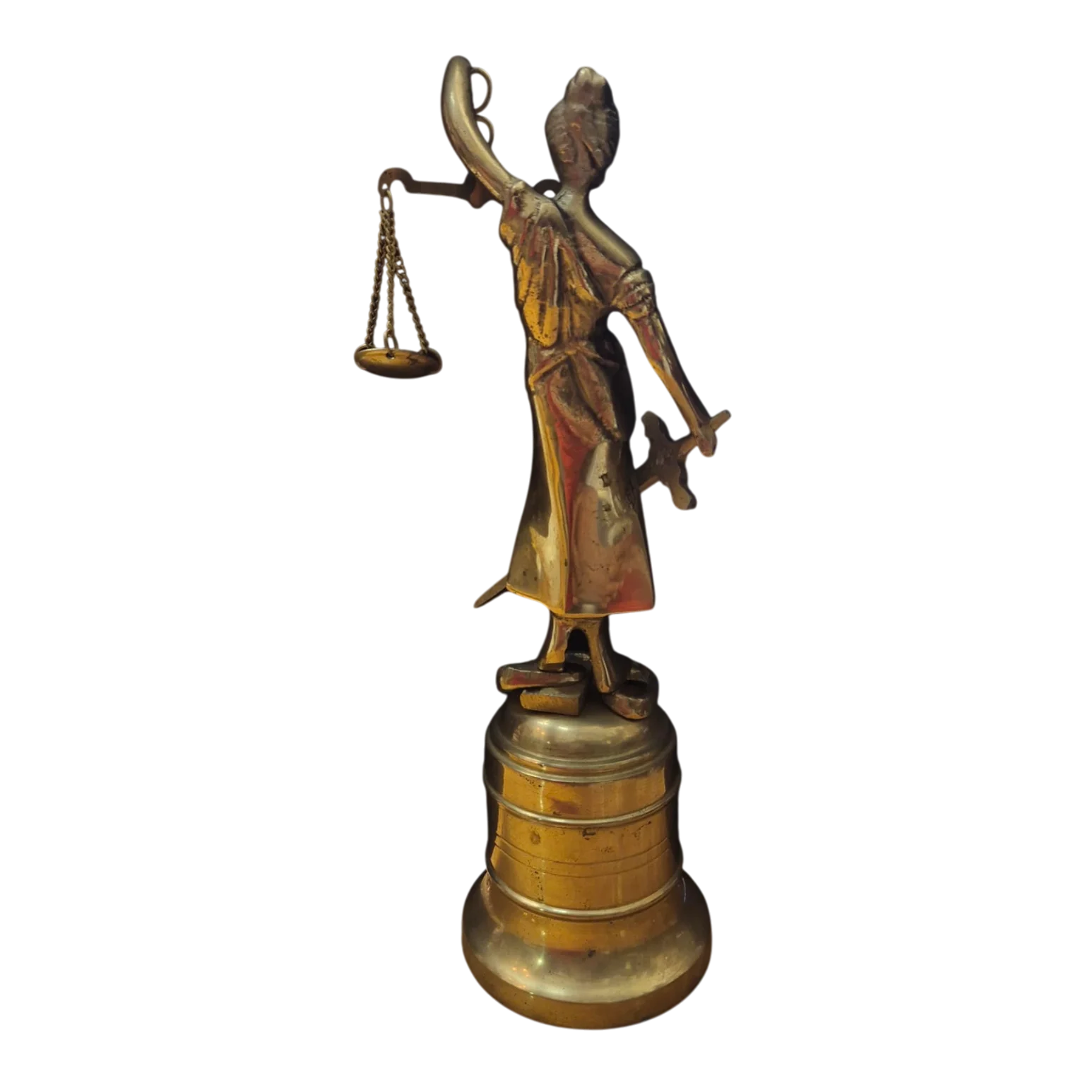 Escultura da Justiça (Têmis) em latão sobre base em forma de sino | 25 cm | 817 g — Contracapa