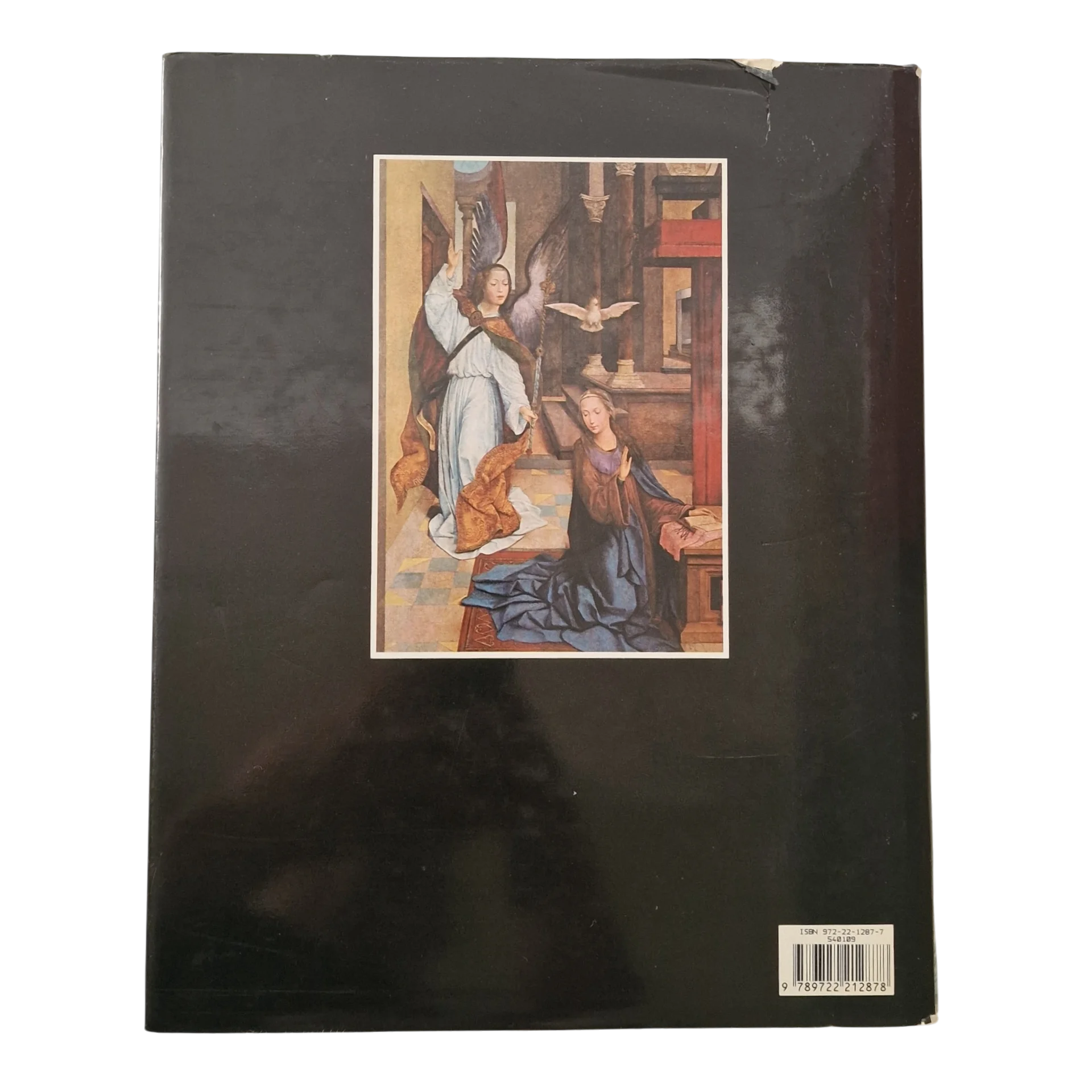 Contracapa da sobrecapa, com reprodução de pintura religiosa