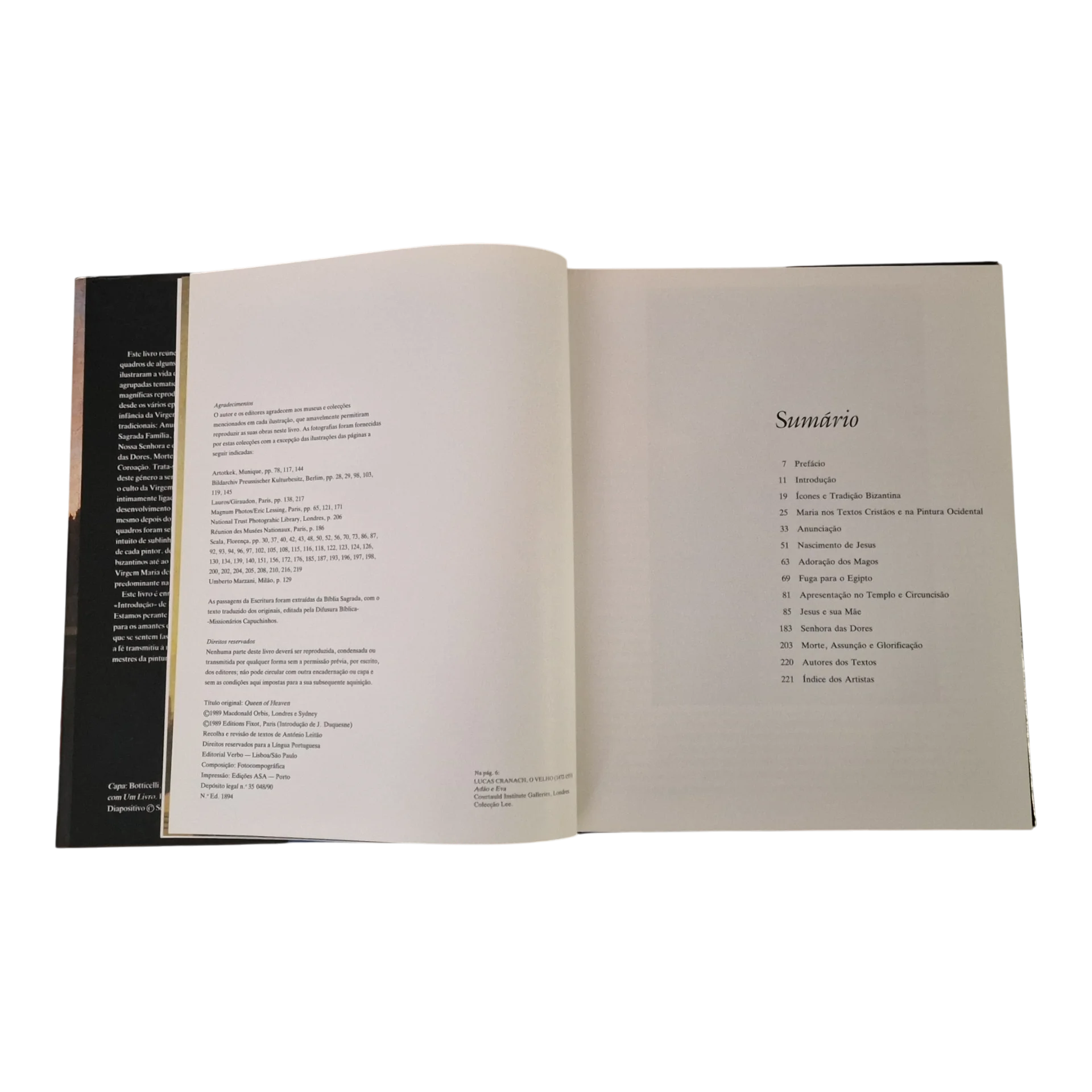 Sumário do livro em página dupla