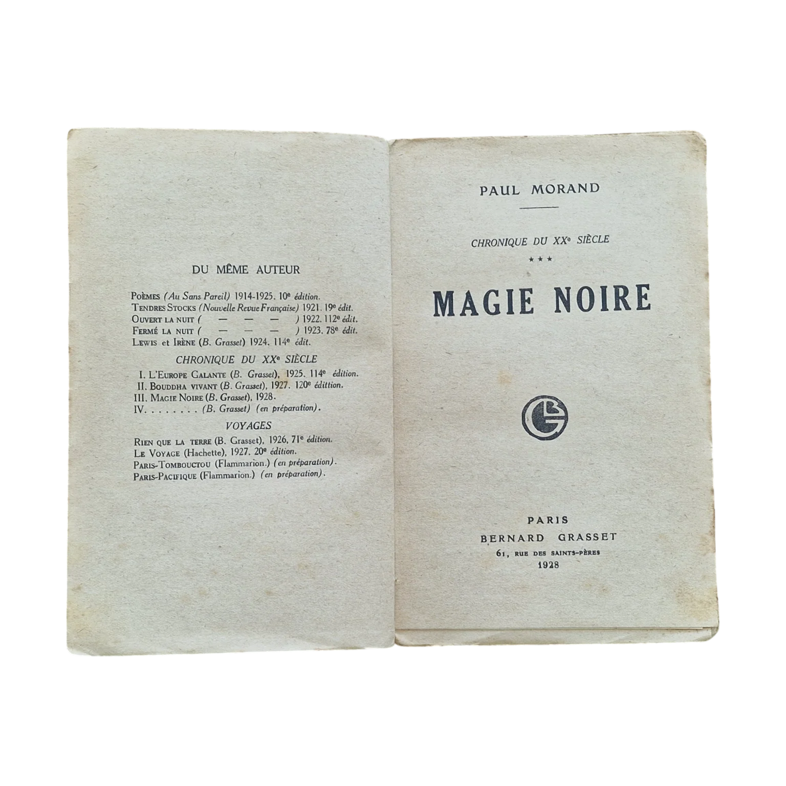 Magie Noire | Paul Morand | 97e Édition | Bernard Grasset | 1928 — Folha de rosto