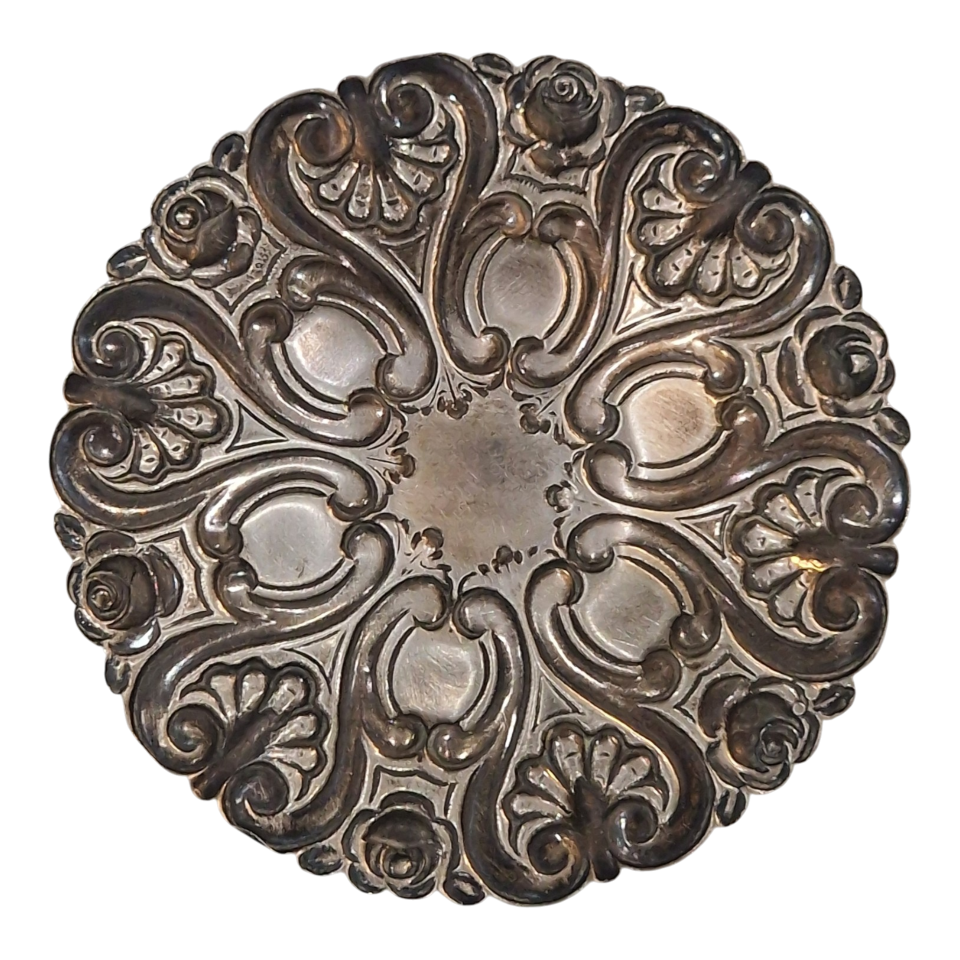 Pratinho / Salva em Prata Portuguesa Contrastada – Motivos Florais e Rosas | 9 cm – 10 g