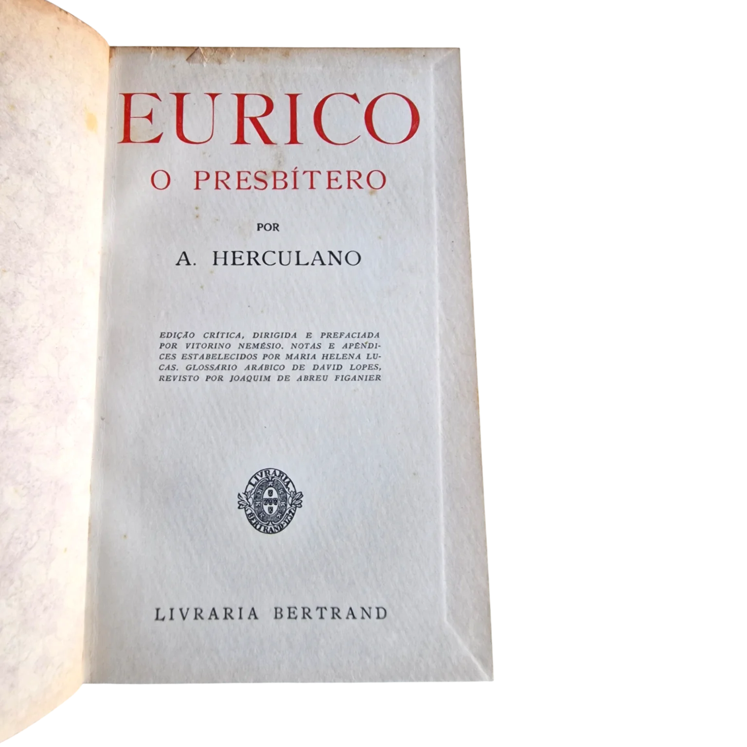 Eurico o Presbítero | A. Herculano | 41.ª edição | Livraria Bertrand — Folha de rosto